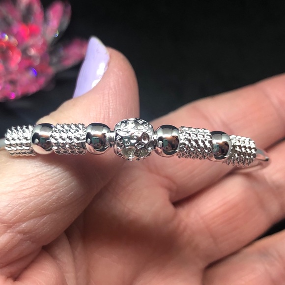 Silver Beaded Bangle Bracelet - Picture 10 of 12